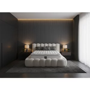 Pat tapițat Madonna 140x200 cm crem cu somieră rabatabilă, ladă depozitare