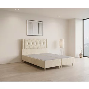 Pat tapitat Magna-160x200 cm crem, culori personalizabile, somiera rabatabila si lada de depozitare