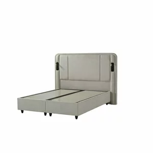 Pat tapițat Nevara 140x200 cm, crem cu somieră rabatabilă si ladă depozitare