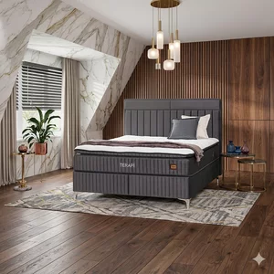 Pat Terapi, gri - 180x200 cm, tăblie tapițată, ladă depozitare, design modern, stofă catifelată premium