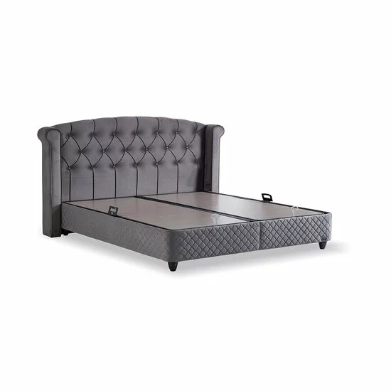 Pat tapițat Hadise 140x200 cm gri, cu ladă depozitare și somieră rabatabilă picture - 3