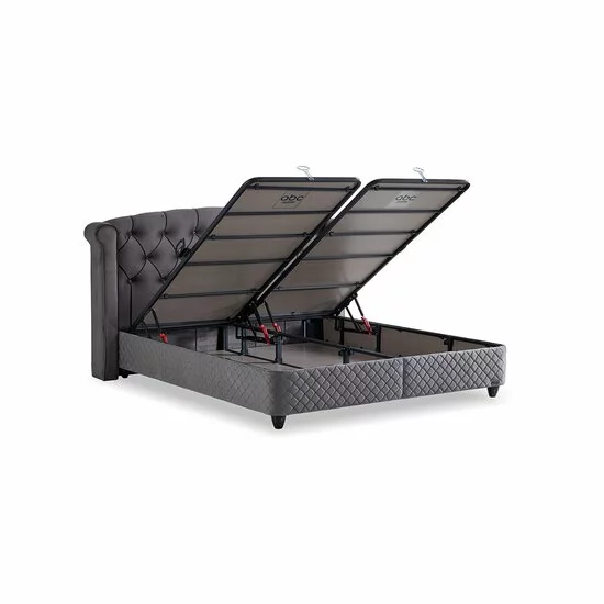 Pat tapițat Hadise 140x200 cm gri, cu ladă depozitare și somieră rabatabilă picture - 4