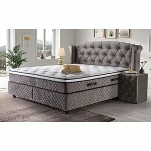 Pat tapițat Hadise 180x200 cm gri, cu ladă depozitare și somieră rabatabilă