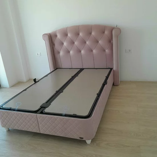 Pat tapițat Visco 140x200 cm roz, cu ladă depozitare și somieră rabatabilă picture - 9