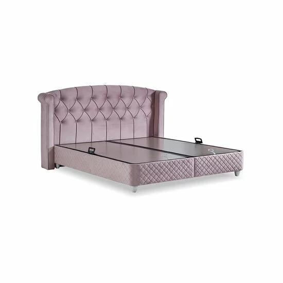 Pat tapițat Visco 160x200 cm roz, cu ladă depozitare și somieră rabatabilă picture - 7