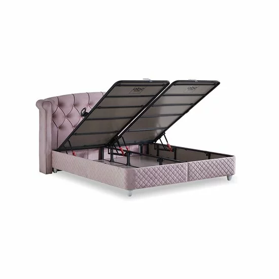 Pat tapițat Visco 160x200 cm roz, cu ladă depozitare și somieră rabatabilă picture - 9