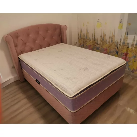 Pat tapițat Visco 160x200 cm roz, cu ladă depozitare și somieră rabatabilă picture - 12