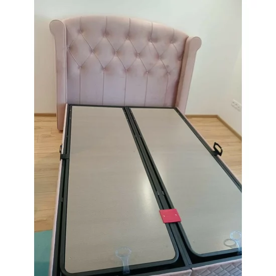 Pat tapițat Visco 160x200 cm roz, cu ladă depozitare și somieră rabatabilă picture - 13