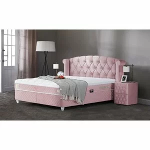 Pat tapițat Visco 180x200 cm roz, cu ladă depozitare și somieră rabatabilă