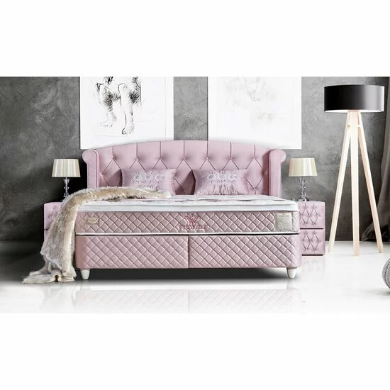 Pat tapițat Visco 180x200 cm roz, cu ladă depozitare și somieră rabatabilă picture - 2
