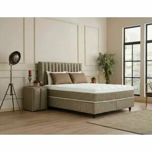 Pat+ Saltea gratis, Belexa,maro - 140/200 cm,cu somieră rabatabilă, ladă depozitare