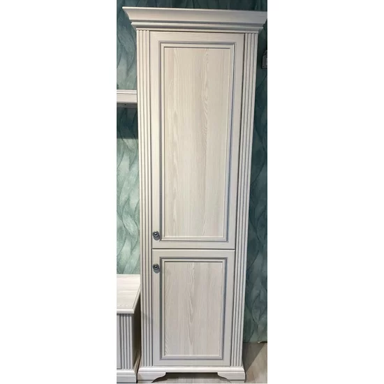 Penar White 2D, dulap vertical cu 2 uși, MDF și PAL melaminat, cornisa decorativă, 76x221x43 cm, frasin alb/pin argintiu picture - 2