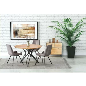 Masă Pixel 2 rotundă, design modern, MDF laminat și oțel mat, 120x76 cm, stejar auriu/negru