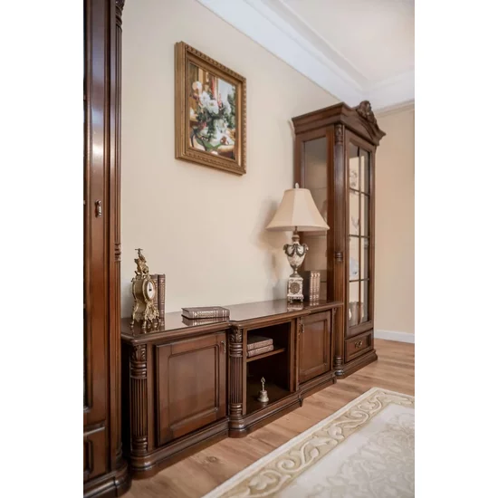 Set comodă + 2 vitrine Plasma Sonia, lemn masiv fag + MDF furniruit, 172x48.5x60 cm, nuc picture - 3