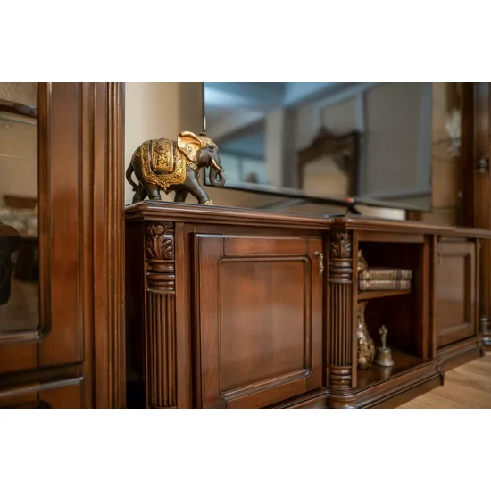 Set comodă + 2 vitrine Plasma Sonia, lemn masiv fag + MDF furniruit, 172x48.5x60 cm, nuc picture - 5