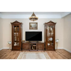 Set comodă + 2 vitrine Plasma Sonia, lemn masiv fag + MDF furniruit, 172x48.5x60 cm, nuc