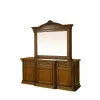 Bufet Sofia cu 3 uși și oglindă din lemn masiv fag, panel și MDF, furniruit cu furnir de nuc, 188,5x58x88 cm picture - 2