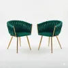 Set 2 Scaune tapitate Chic, culoare verde cu picioare aurii picture - 1