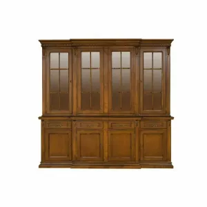 Bufet Vitrină 4 Uși Diana, expunere + depozitare, masiv fag + panel + MDF furniruit nuc, 240x58x140 h cm, finisaj la alegere