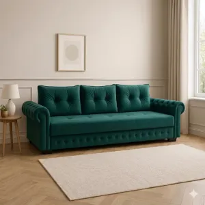 Canapea Extensibilă Erika, ladă depozitare, arcuri bonell, tapițerie catifea baby face, structură lemn + PAL, 240x110x80 cm, Culoare personalizată