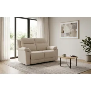 Canapea 2 locuri cu funcție recliner relax electrică, tapițerie catifelată bej și suport picioare