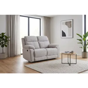 Canapea 2 locuri cu funcție recliner relax electrică, tapițerie catifelată gri și suport picioare