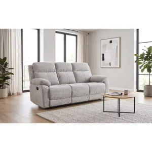 Canapea 3 locuri cu funcție recliner relax electrică, tapițerie catifelată bej și suport picioare