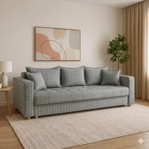 Canapea Royal Matlasat Lux, 3 locuri, extensibilă cu ladă de depozitare, arcuri bonell, tapițerie catifea baby face 235x105x80 cm, Culoare personalizabilă