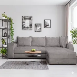Colțar extensibil Monza, 2 locuri, ladă depozitare, structură lemn masiv + PAL, saltea relaxa, 290x185x110 cm, personalizabil