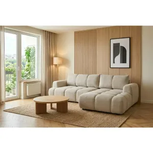 Colțar Ibiza extensibil, ladă depozitare, brațe reglabile, arcuri ondulate, 276x176x85 cm, crem