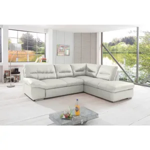 Colțar Verona, extensibil cu ladă depozitare, tetiere reglabile, ramă din lemn și arc sinusoidal, 268x216 cm, culoare personalizată