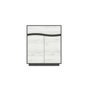 Comodă Geneva 1 Sertar 2 Uși Funcțională, PAL Laminat, 106.5x90x40 cm, Gri Grafit și Stejar Craft Alb