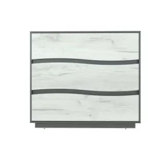 Comodă Geneva 3 Sertare Design Elegant, PAL Laminat, 120x50x106.5 cm, Gri Grafit și Stejar Craft Alb