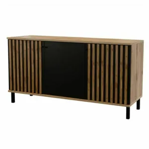 Comodă London 3D, 3 uși spațioase, design minimalist, PAL melaminat, 150x45x85 cm, negru