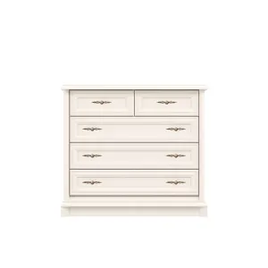 Comoda Sonata new, design elegant, 5 sertare structură PAL laminat + MDF, glisiere cu bile, 101x44.5x90.5 cm, cashmere