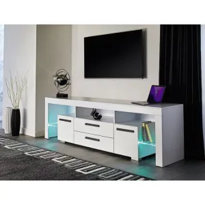 Comodă TV City - alb - 200x60x43 cm, design contemporan, PAL melaminat, spațiu generos
