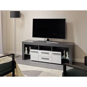 Comodă TV City - gri - 160x60x43 cm, design contemporan, PAL melaminat, spațiu generos
