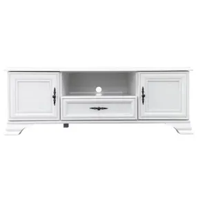 Comodă TV Idento RTV2D1S, design clasic cu sertare spațioase și spațiu deschis, PAL laminat și MDF, 144x44x54 cm, alb alpin