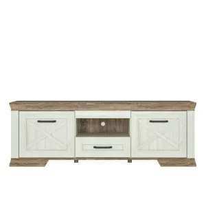 Comodă TV Marsel 2D1S, cu 2 uși și sertar central, MDF și PAL, 56x166x45 cm, alb frasin