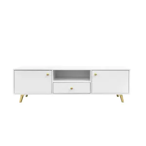 Comodă TV Siena, structură joasă pentru echipamente media, PAL melaminat, 160x41x47.5 cm, Alb
