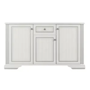 Comodă White 3D1S, 3 uși și 1 sertar, MDF frezat și PAL melaminat, 160x45x93 cm, frasin alb și pin argintiu