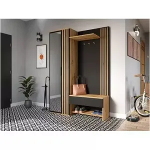 Cuier Milo cu riflaj decorativ, design modern și PAL melaminat, 140x40x200 cm, negru