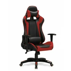 Scaun directorial Defender cu mecanism TILT și cotiere reglabile, piele ecologică, 55x69x126-134/46-54 cm, negru-roșu