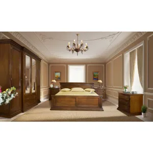 Dormitor Diana, set complet (dulap 4 uși, comodă 3S, 2 noptiere, pat 160), lemn masiv fag + tei, PAL/MDF furniruit nuc, saltea 160x200 cm, finisaj la alegere