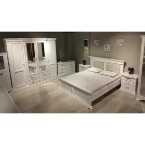 Dormitor Diana complet, design clasic, material lemn masiv și MDF, set mobilier elegant, alb