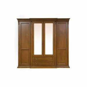 Dulap 4 Uși Diana, spațiu generos, masiv fag + panel + MDF furniruit nuc, 234x67x216 h cm, finisaj la alegere