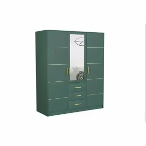 Dulap Bali 2D3 cu oglindă, bară haine, 3 sertare, PAL laminat, 147x58x200 cm, verde