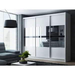 Dulap Batumi cu oglinda si usi glisante din PAL, 250x61x215 cm, alb