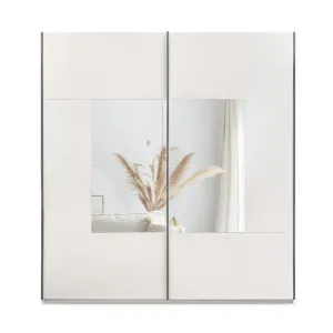 Dulap Boston, design modern cu usi culisante, PAL melaminat, 215x203x65 cm, Alb