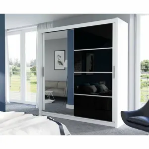 Dulap Brandon cu usi glisante si oglinda din PAL, 1,50x0,61x2,15 m, alb si negru